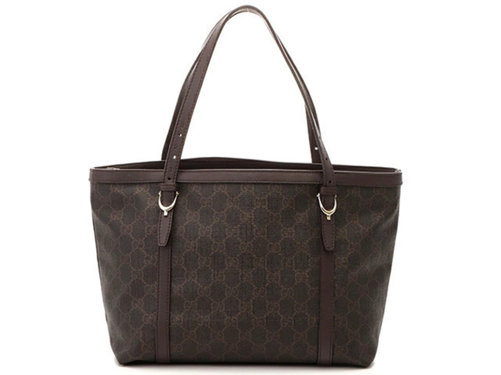 Gucci bag tote dark brown canvas calfskin